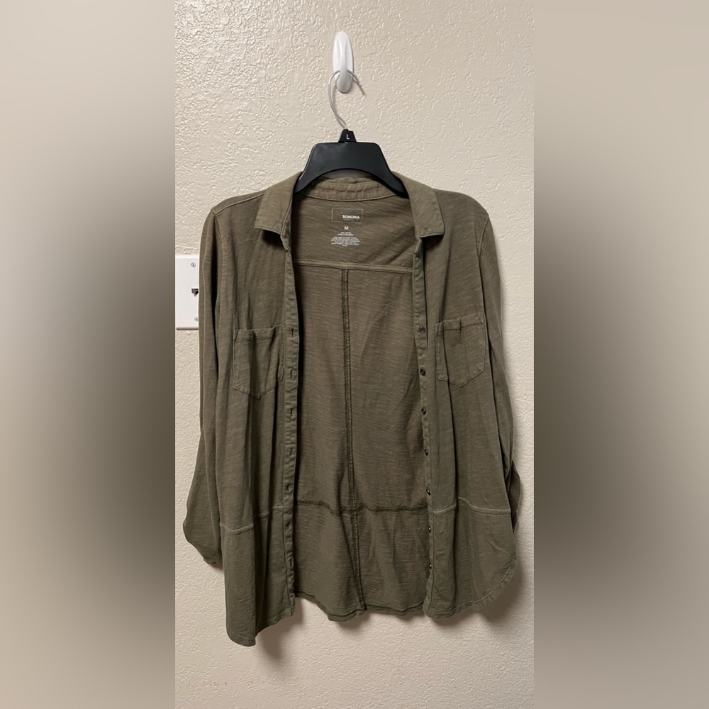 Women’s olive green button down